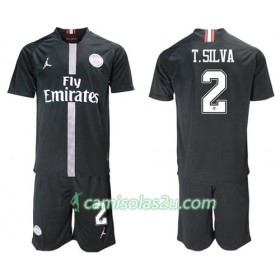 Camisolas de Futebol Paris Saint-Germain T.Silva 2 Jodan Preto Criança Equipamento 3ª 2018/19 Manga Curta